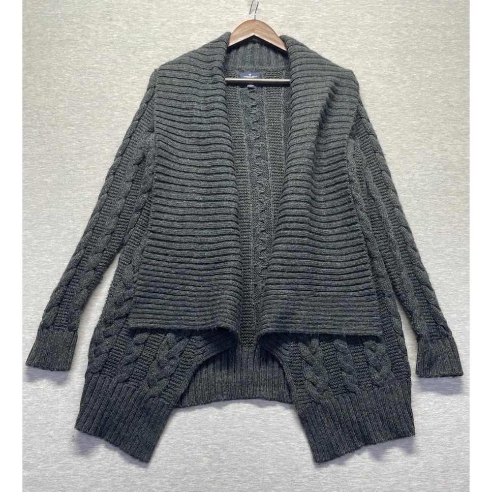 American Eagle Outfitters Cardigan Sweater Women XS/S Gray Cable Knit Open Front